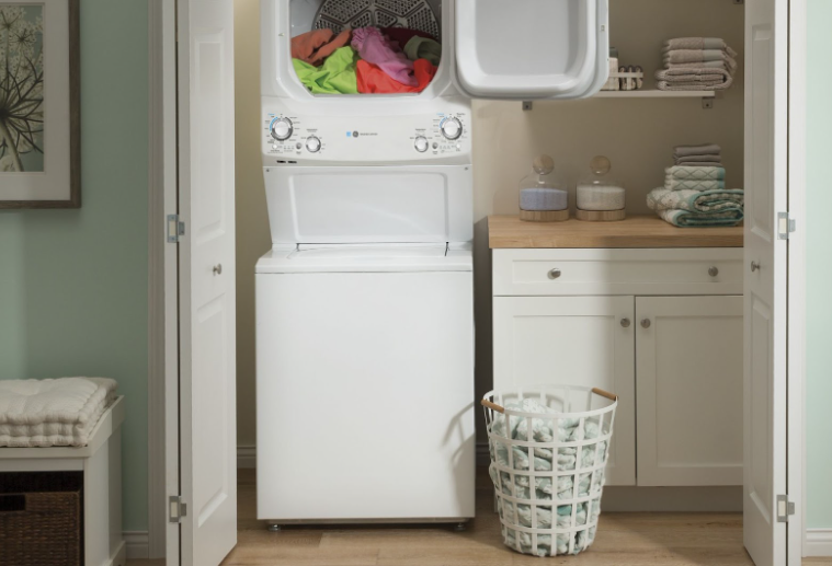 Washer and dryer combo with laundry basket