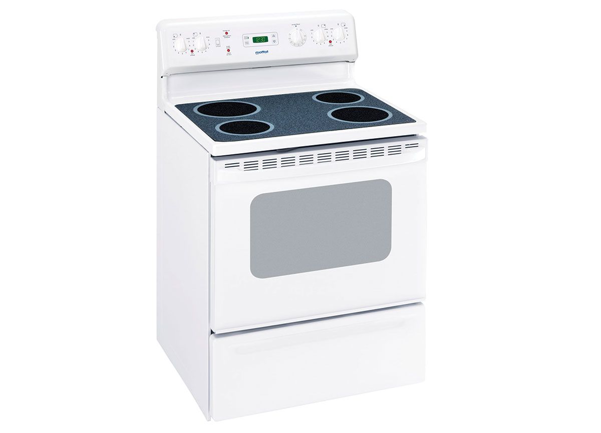 Moffat White 30″ Electric Range with Glass Burners