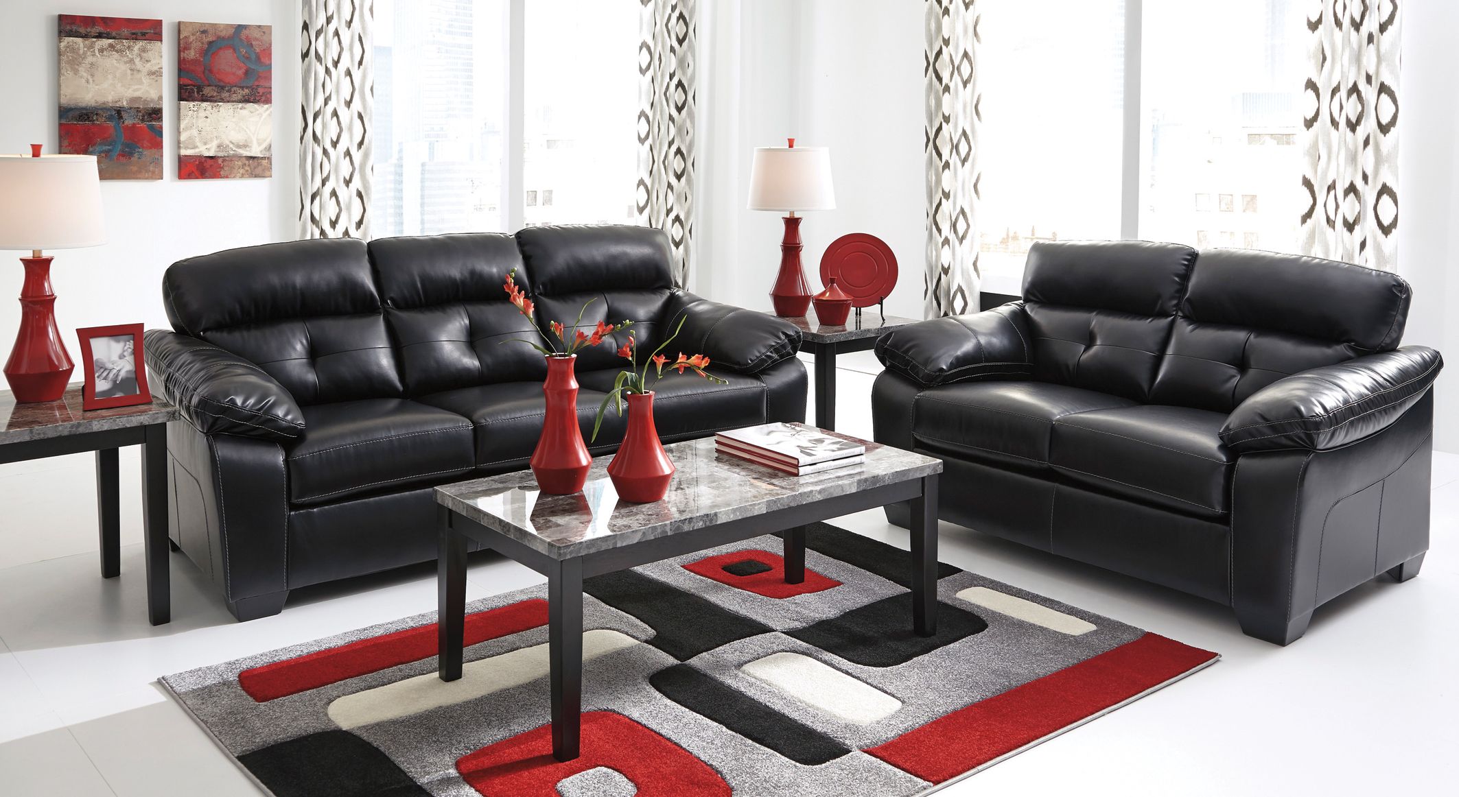 Bastrop Midnight Bonded Leather Sofa/Loveseat