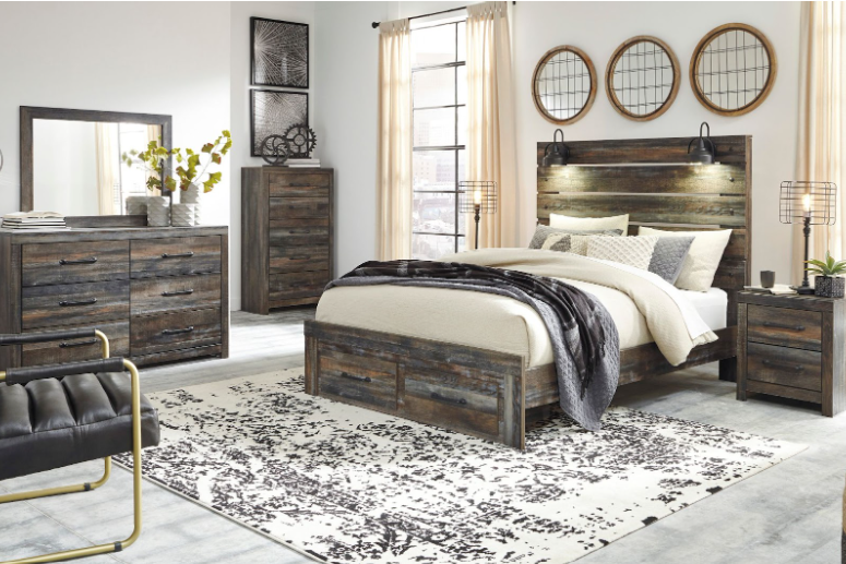 A complete bedroom set with a coordinated design