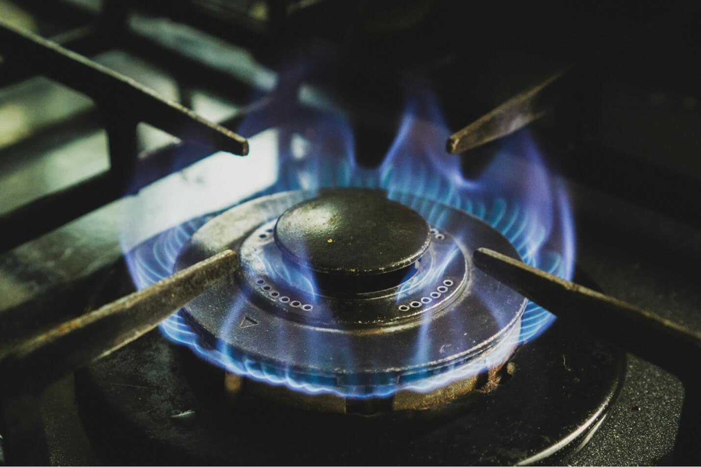 Close-up of a gas burner on a gas cooktop