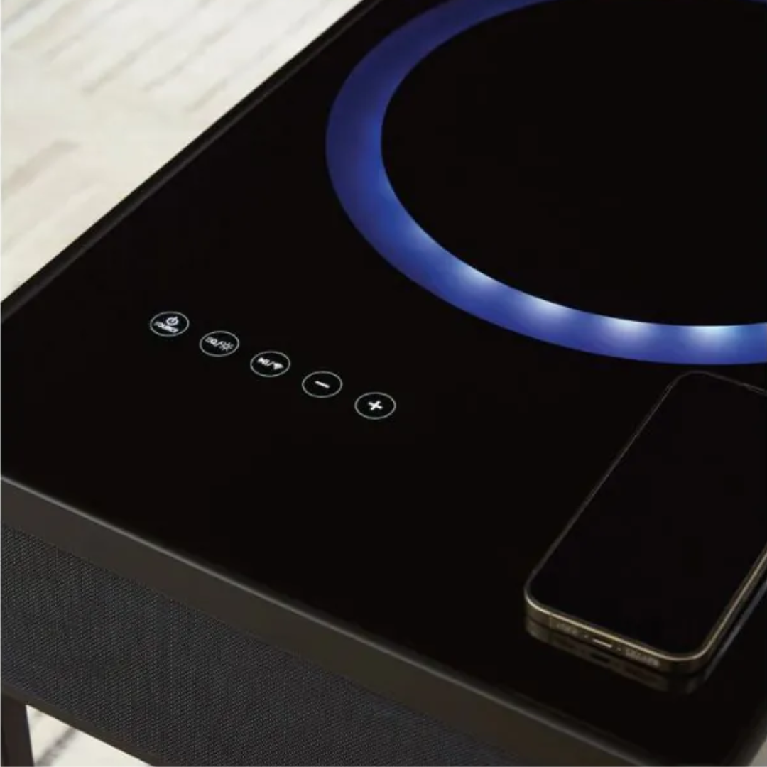 Side table with speaker and wireless charger