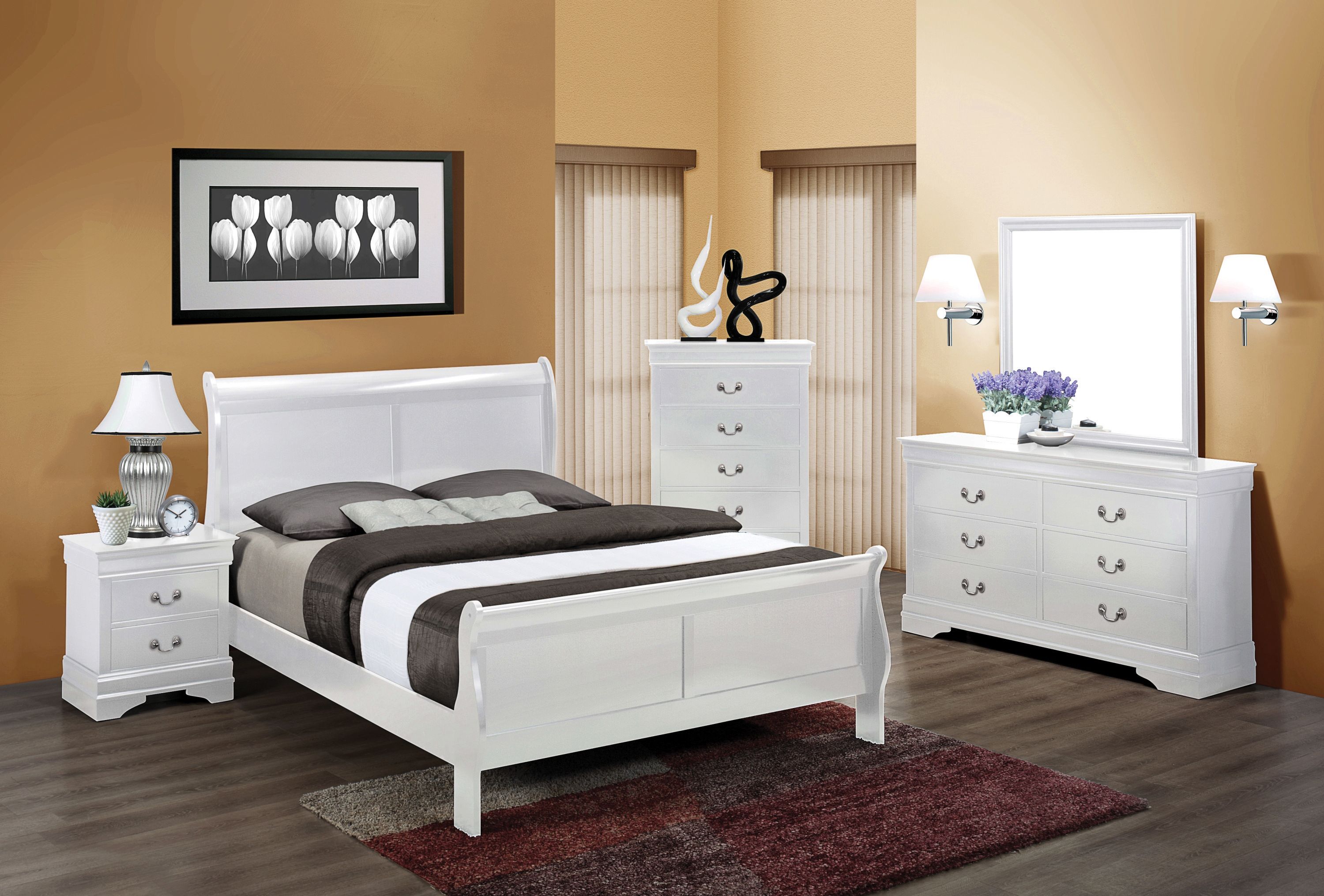White Louis Philippe Complete Queen Bed