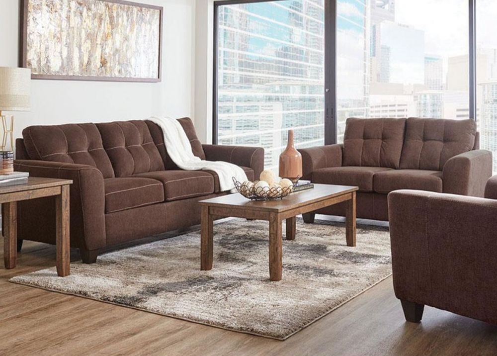 Kendall Chocolate Sofa and Loveseat