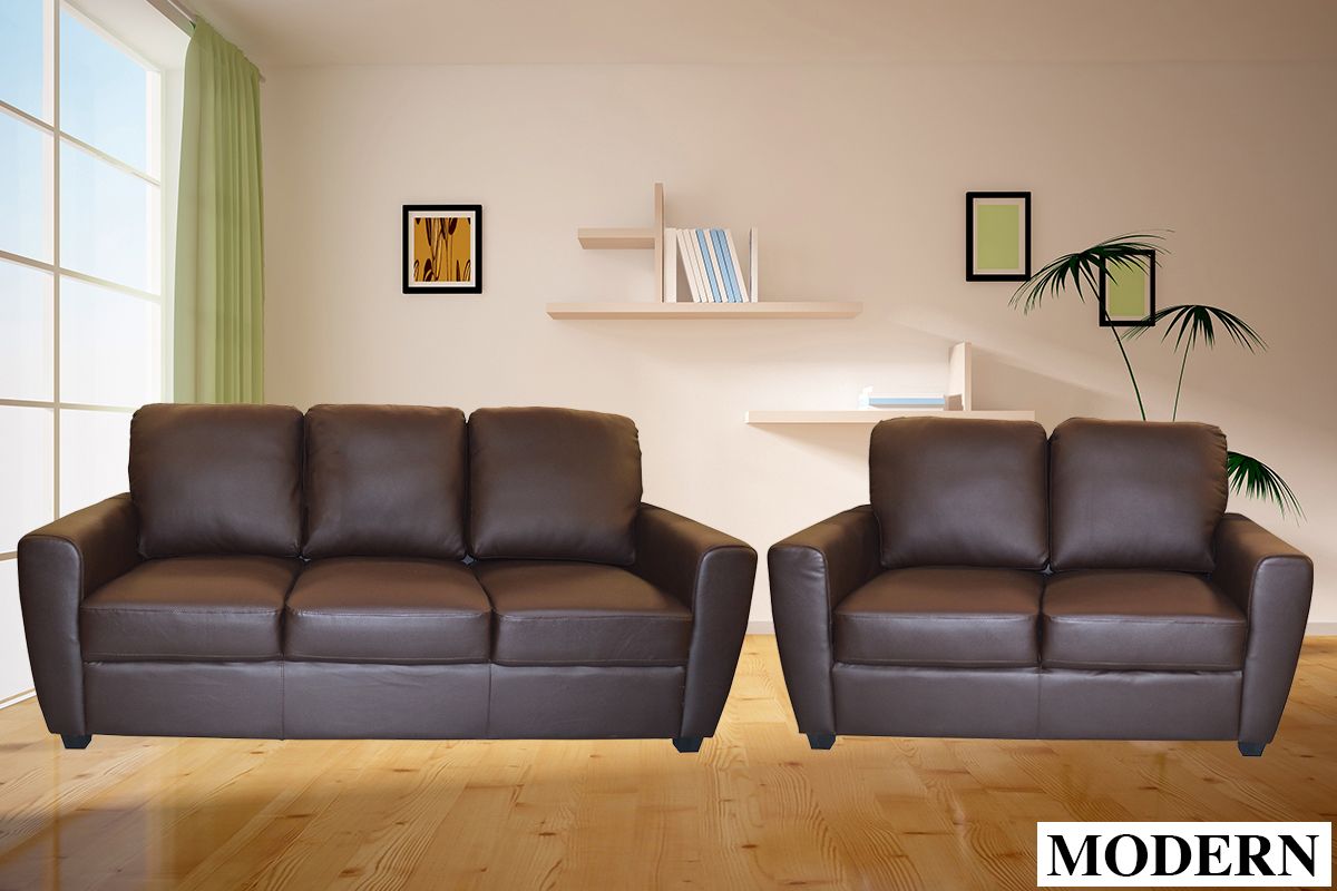 Chocolate leather sofa set, style 0615