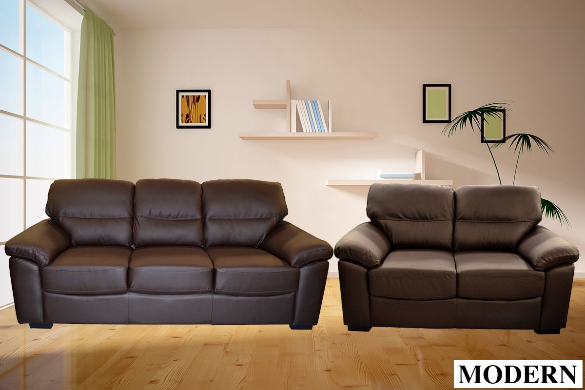 Chocolate leather sofa set, style 0869