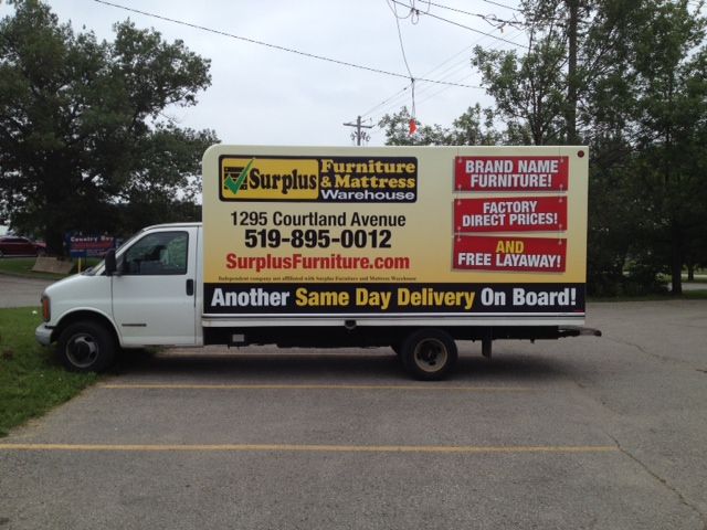 Surplus Furniture delivery truck in Kitchener