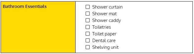 Bathroom essentials checklist