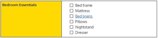 Bedroom essentials checklist