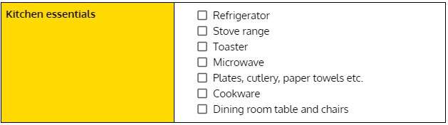 Kitchen essentials checklist
