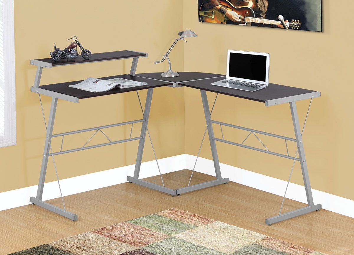 Silver L-Shaped Computer Desk