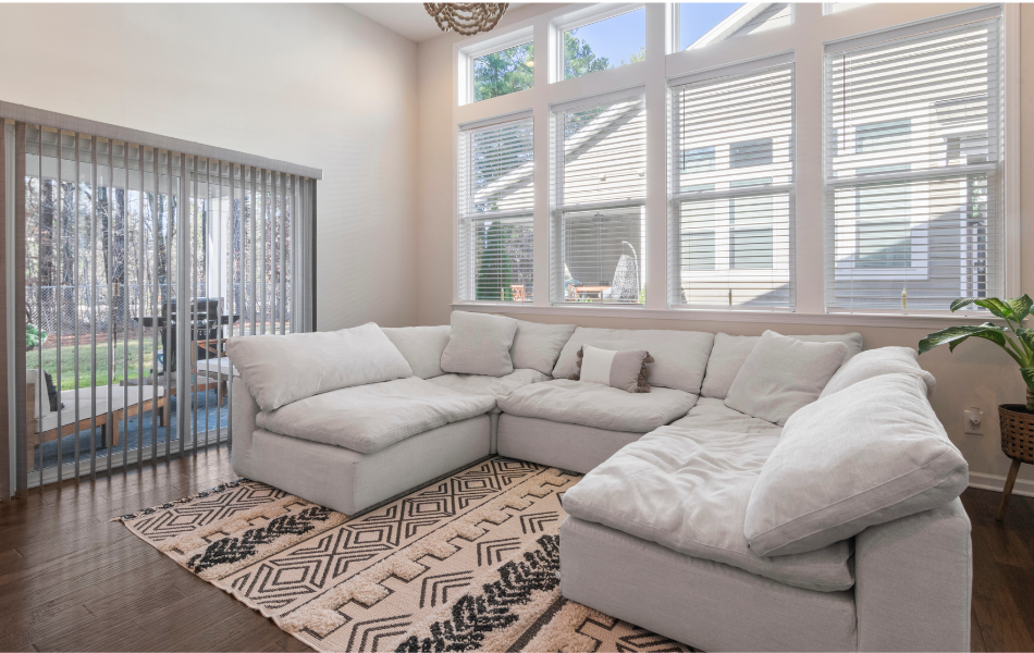 L-shaped sectional in a small living room