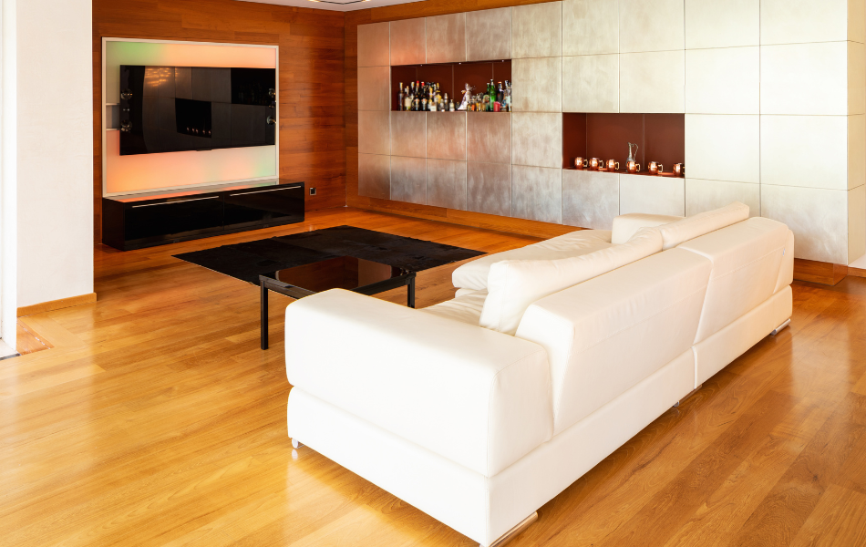 Sectional placed against a wall in a small space