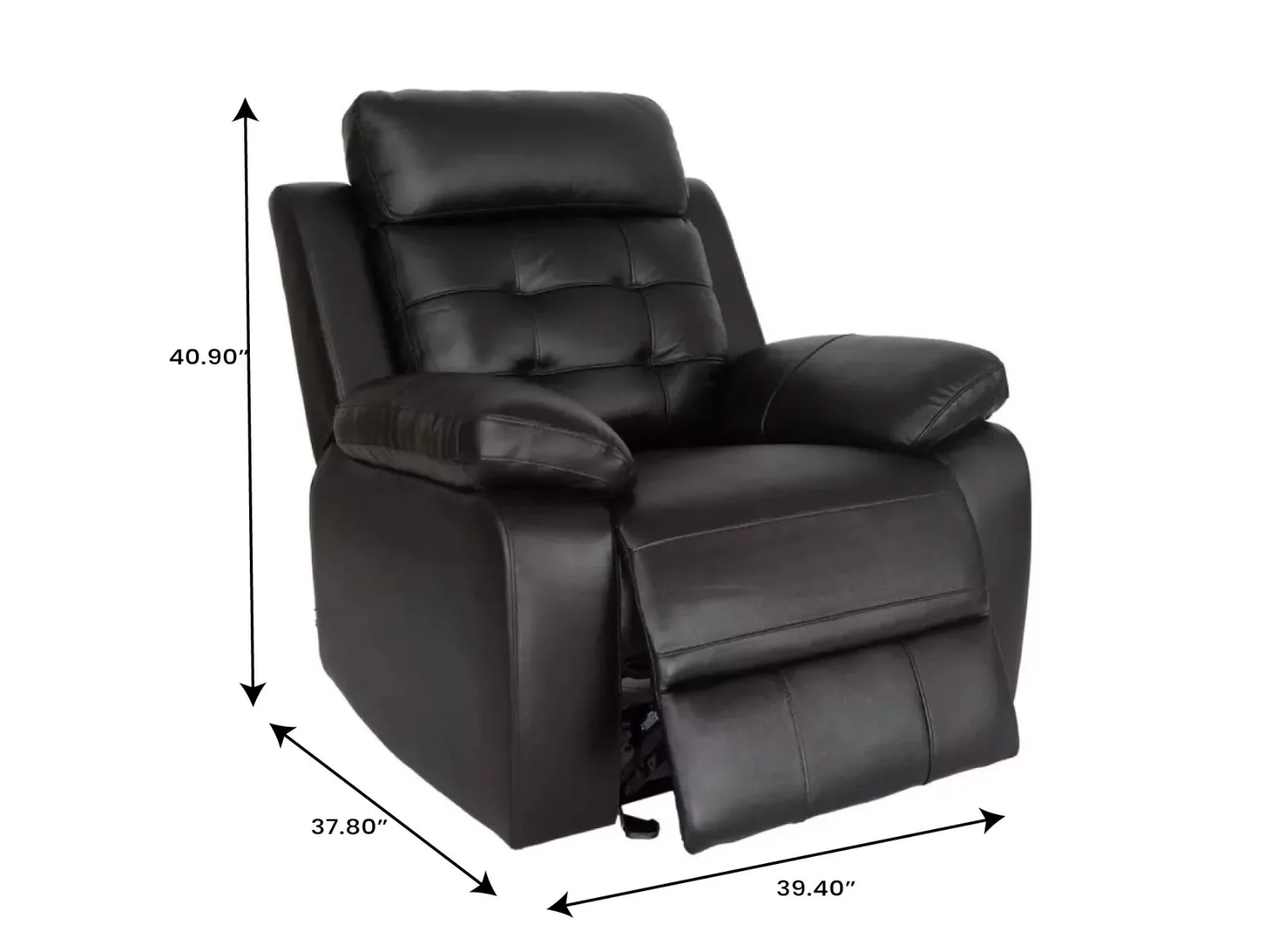Barton Black Leather Match Power Recliner — Dimensions