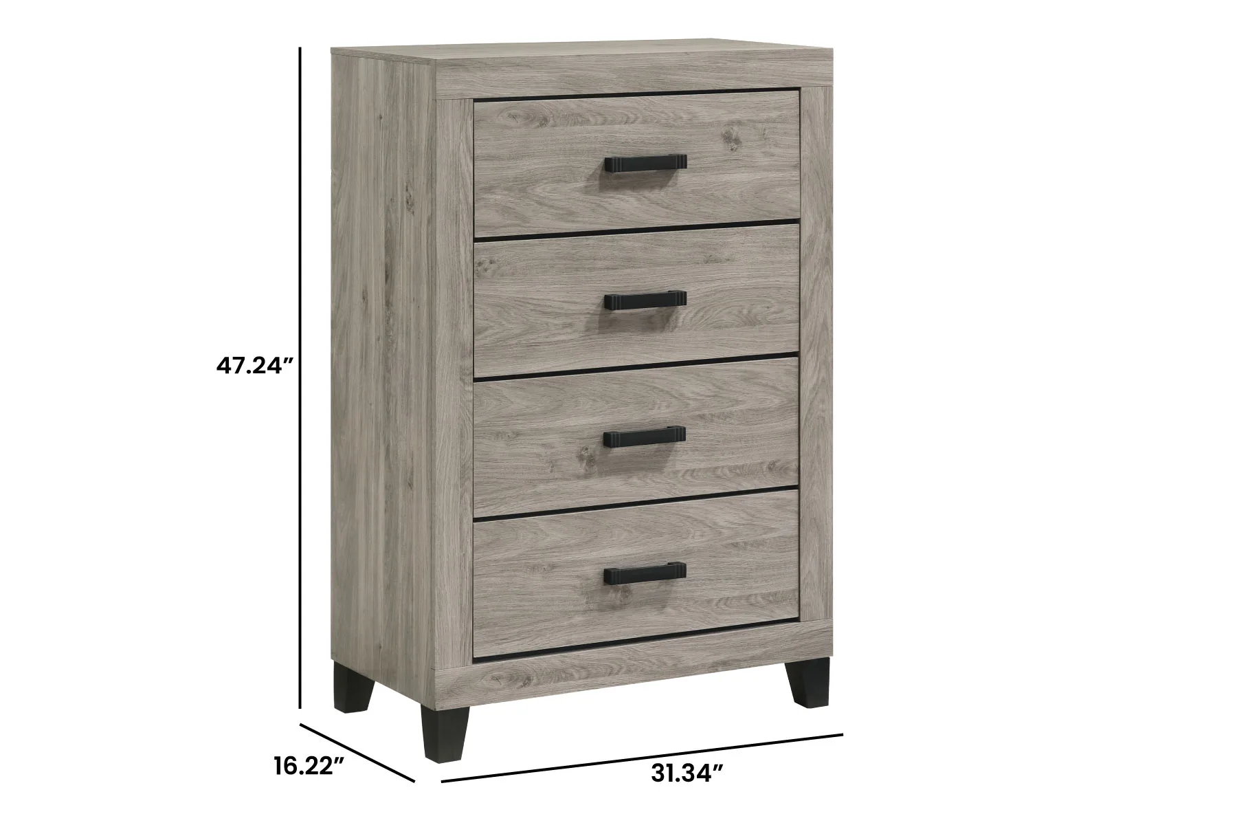 Wesley Light Grey 5 Drawer Chest — Dimensions