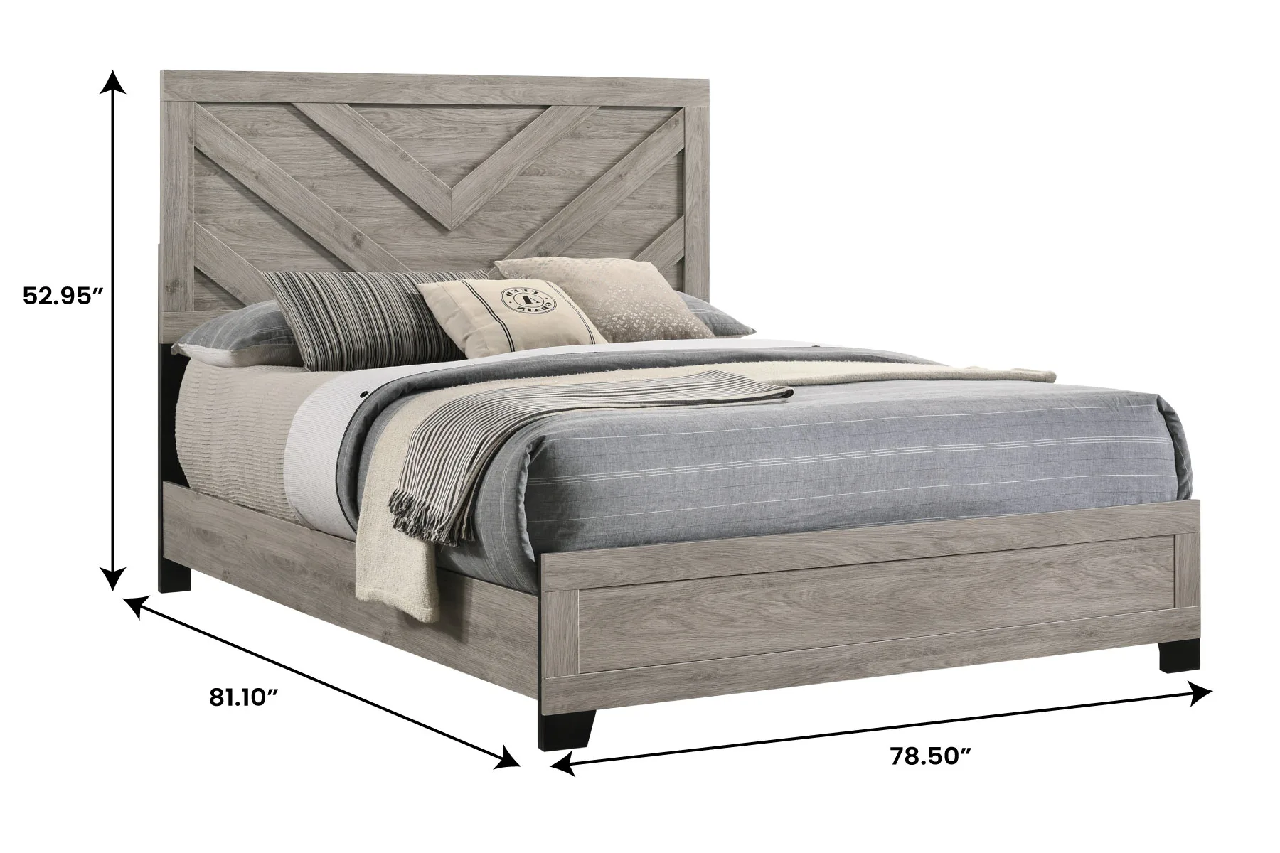 Wesley Light Grey King Bed  — Dimensions