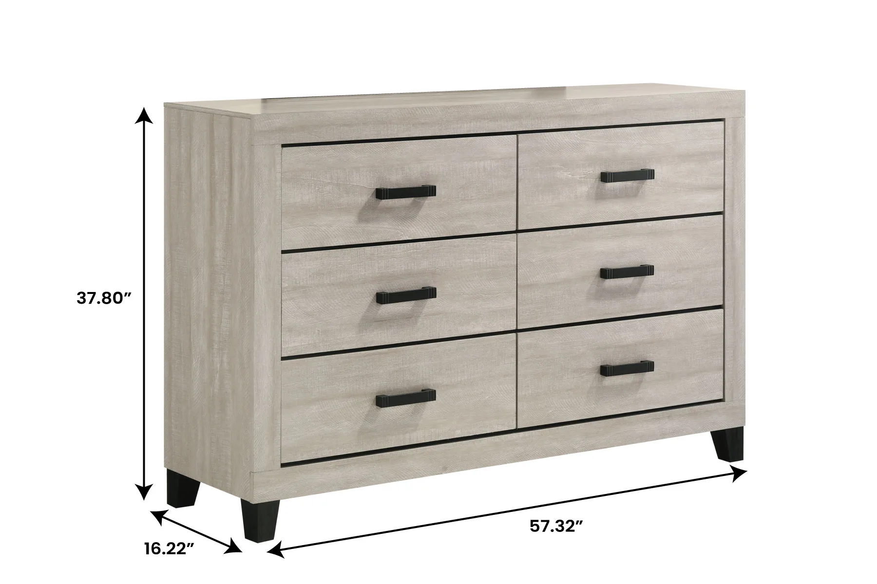 Bradley Dusty Grey Oak Dresser — Dimensions