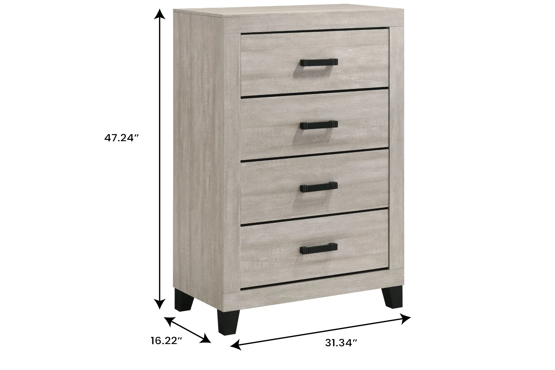 Bradley Dusty Grey Oak  4 Drawer Chest — Dimensions