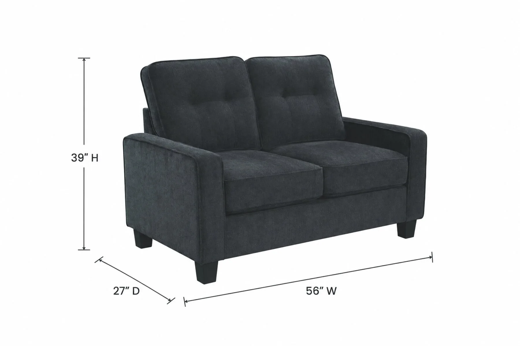 Cindy Rosie Smoke Loveseat — Dimensions
