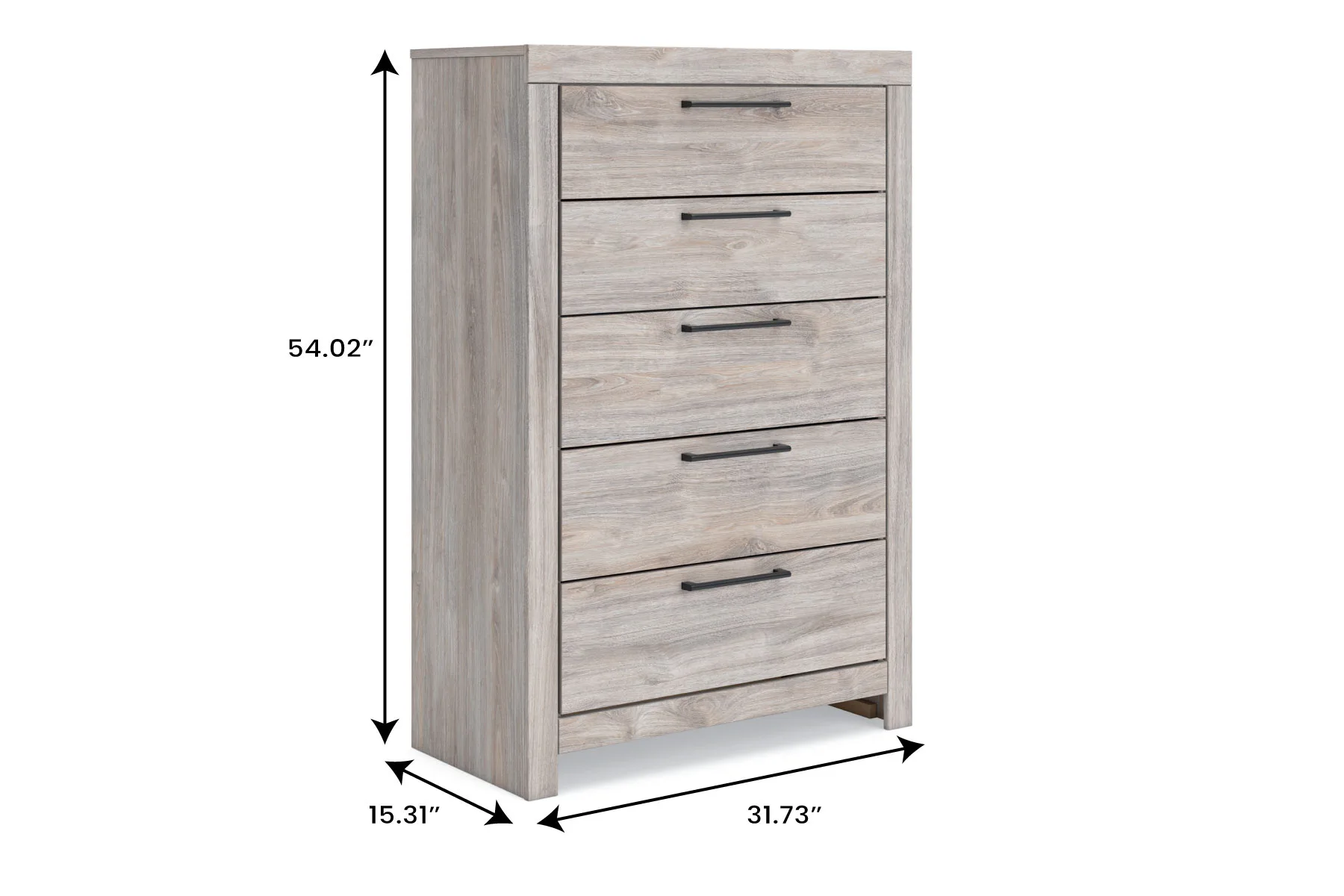 Broachmyn Gray 5 Drawer Chest — Dimensions
