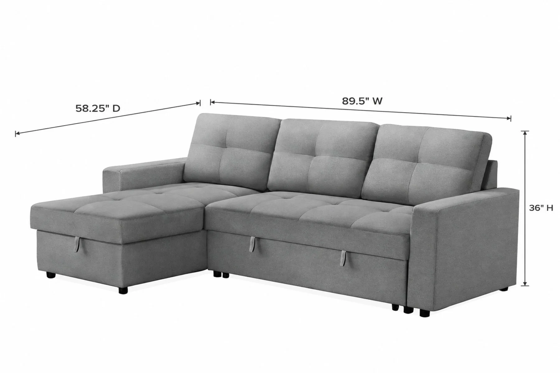Stone Grey Storage Sleeper Sectional — Dimensions