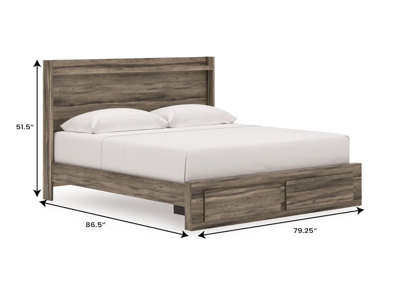 Elbrim Brown King Bed w/ Storage Footboard — Dimensions