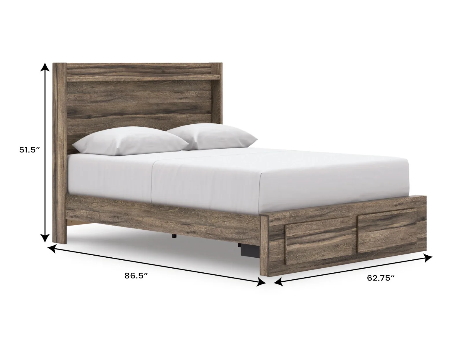 Elbrim Brown Queen Bed w/ Storage Footboard — Dimensions