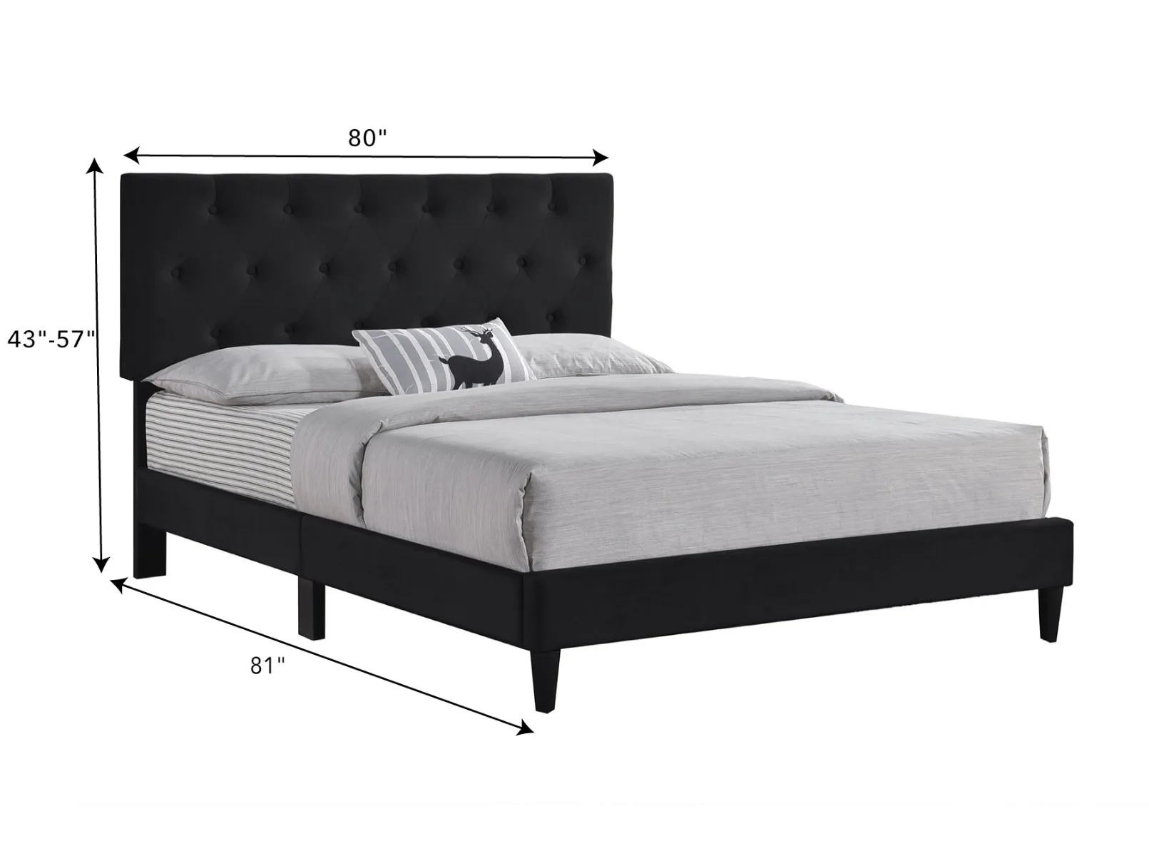 Black Platform King Bed Complete w/Tufts — Dimensions