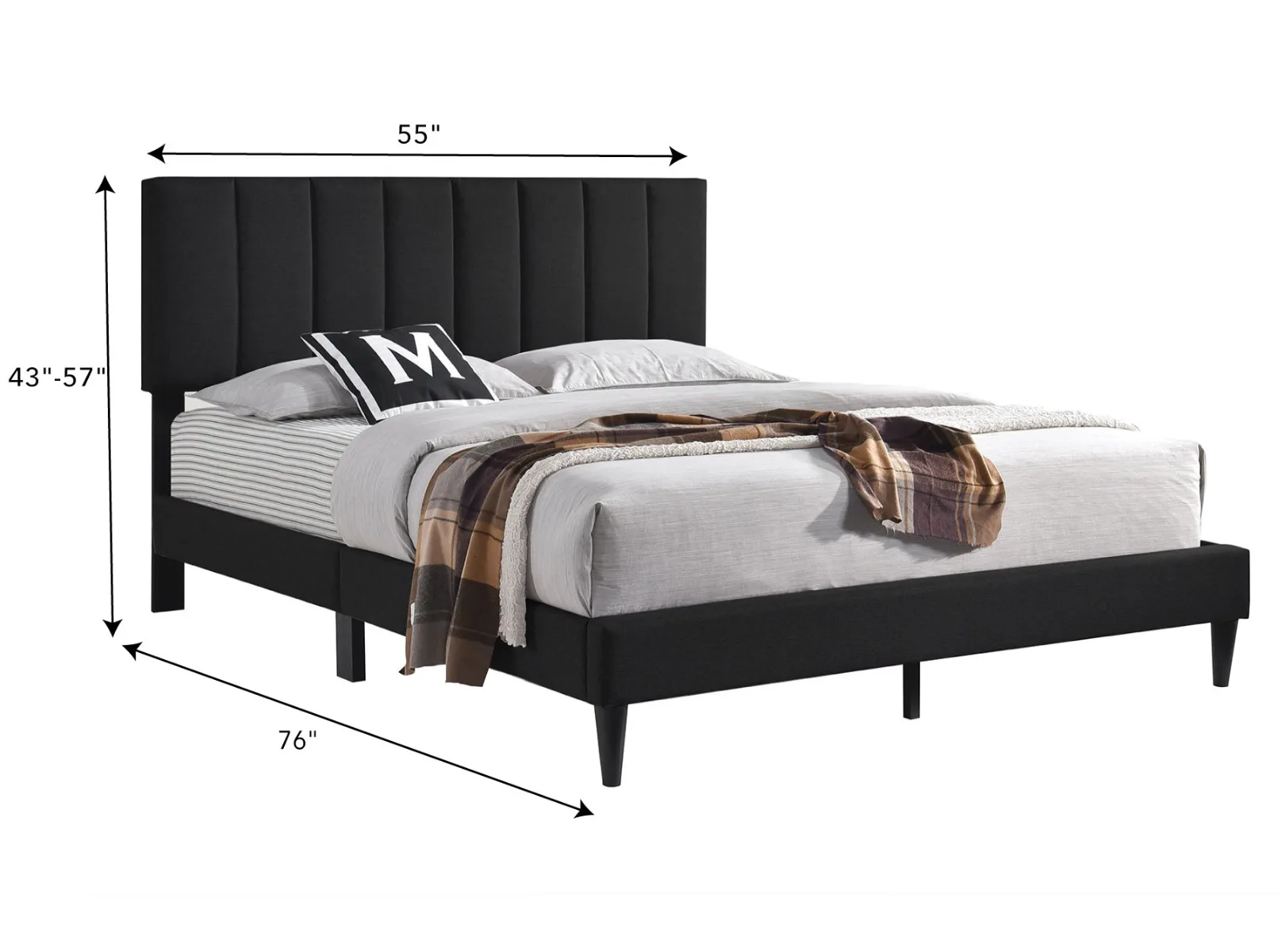 Black Platform Full Bed Complete w/Channel — Dimensions