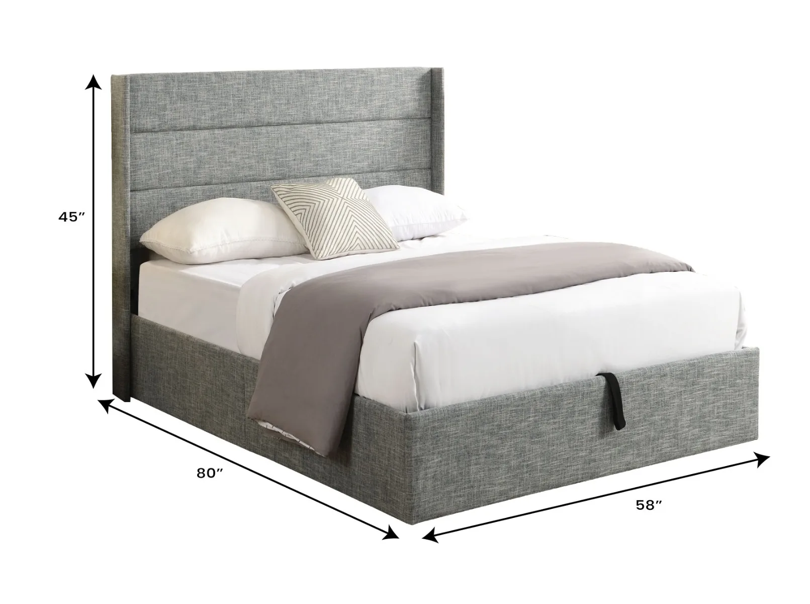 Grey Lift Platform Complete Full Bed with Storage — Dimensions