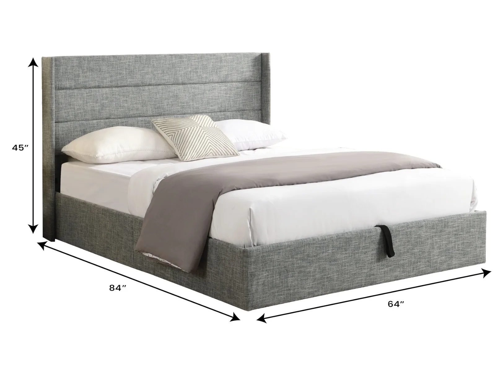 Grey Lift Platform Complete Queen Bed with Storage — Dimensions