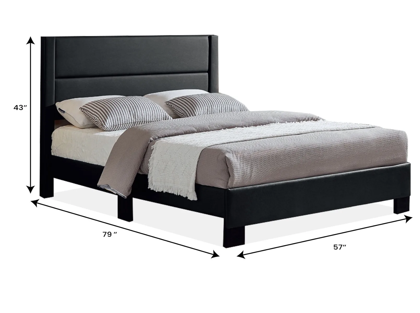 Black PU Full Bed Complete — Dimensions