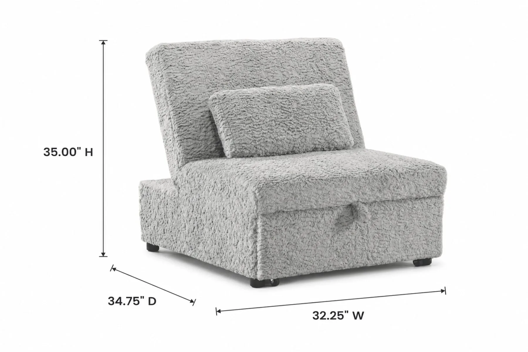 Grey 4-in-One Chair w/Pull Out Bed — Dimensions