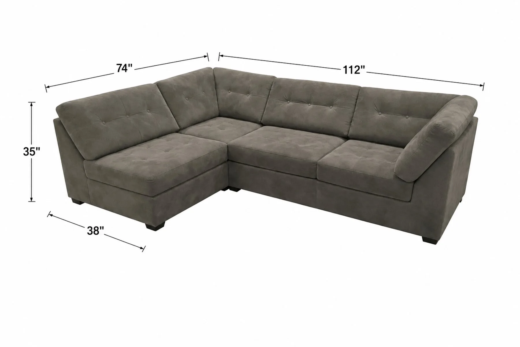 Kirkland Charcoal 4-Piece Sectional — Dimensions