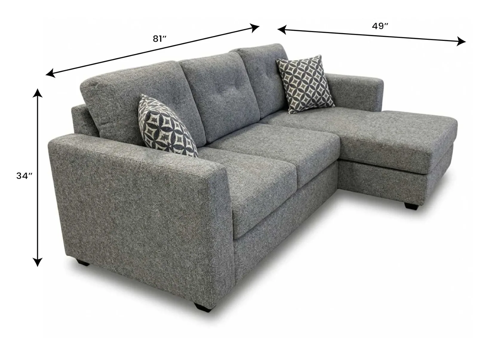 Brandon Grey Sofa/Chaise Ottoman — Dimensions
