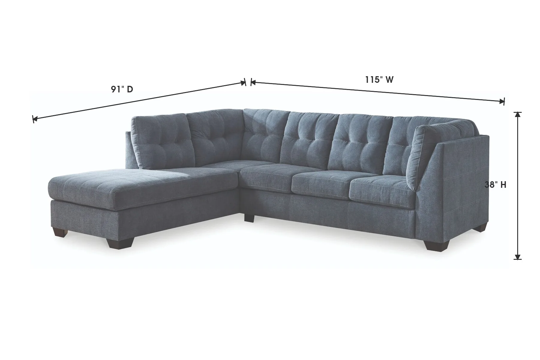 Marleton Denim 2Pc Left Chaise Sectional  — Dimensions