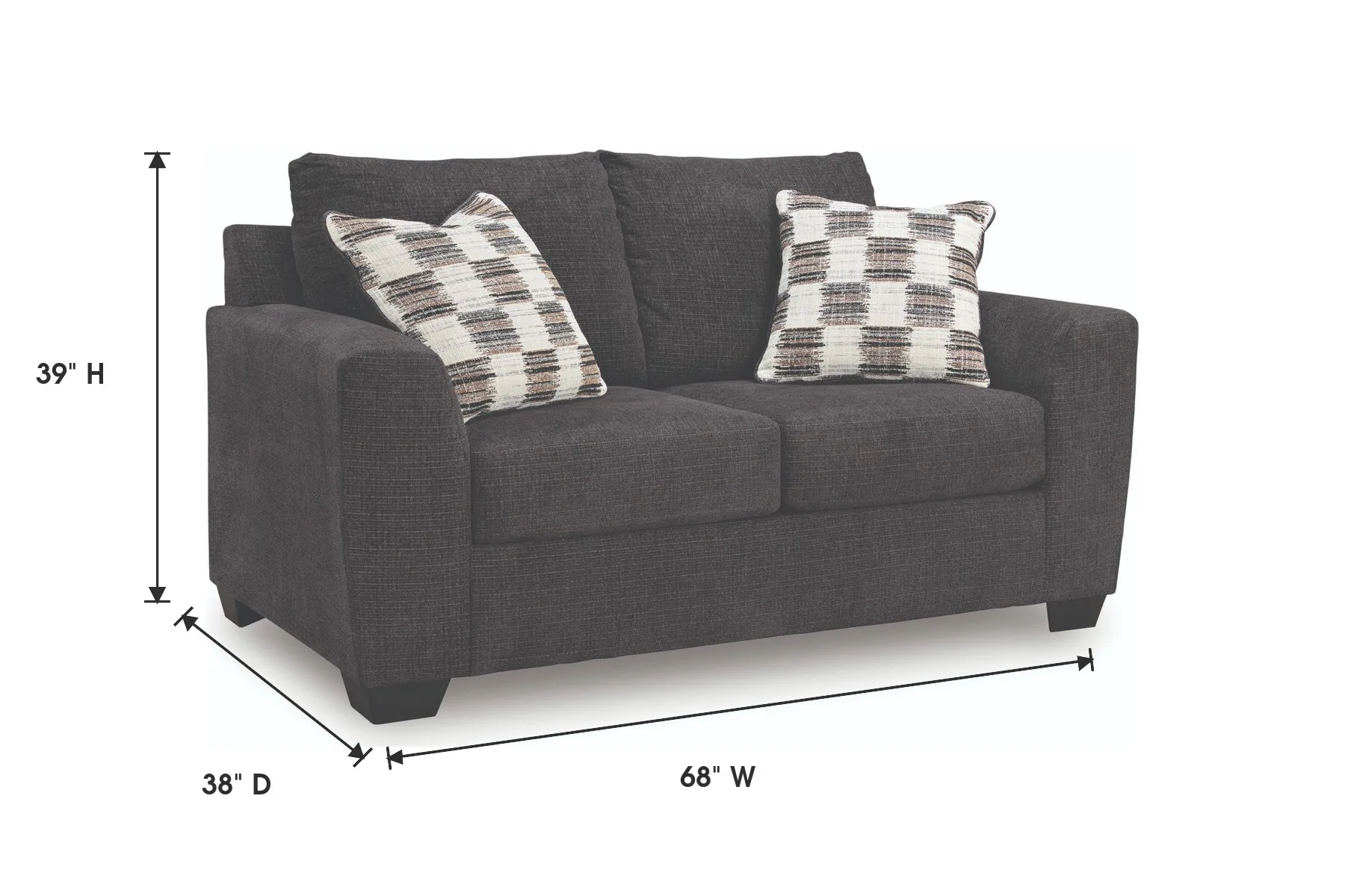 Loreo Ebony Loveseat — Dimensions