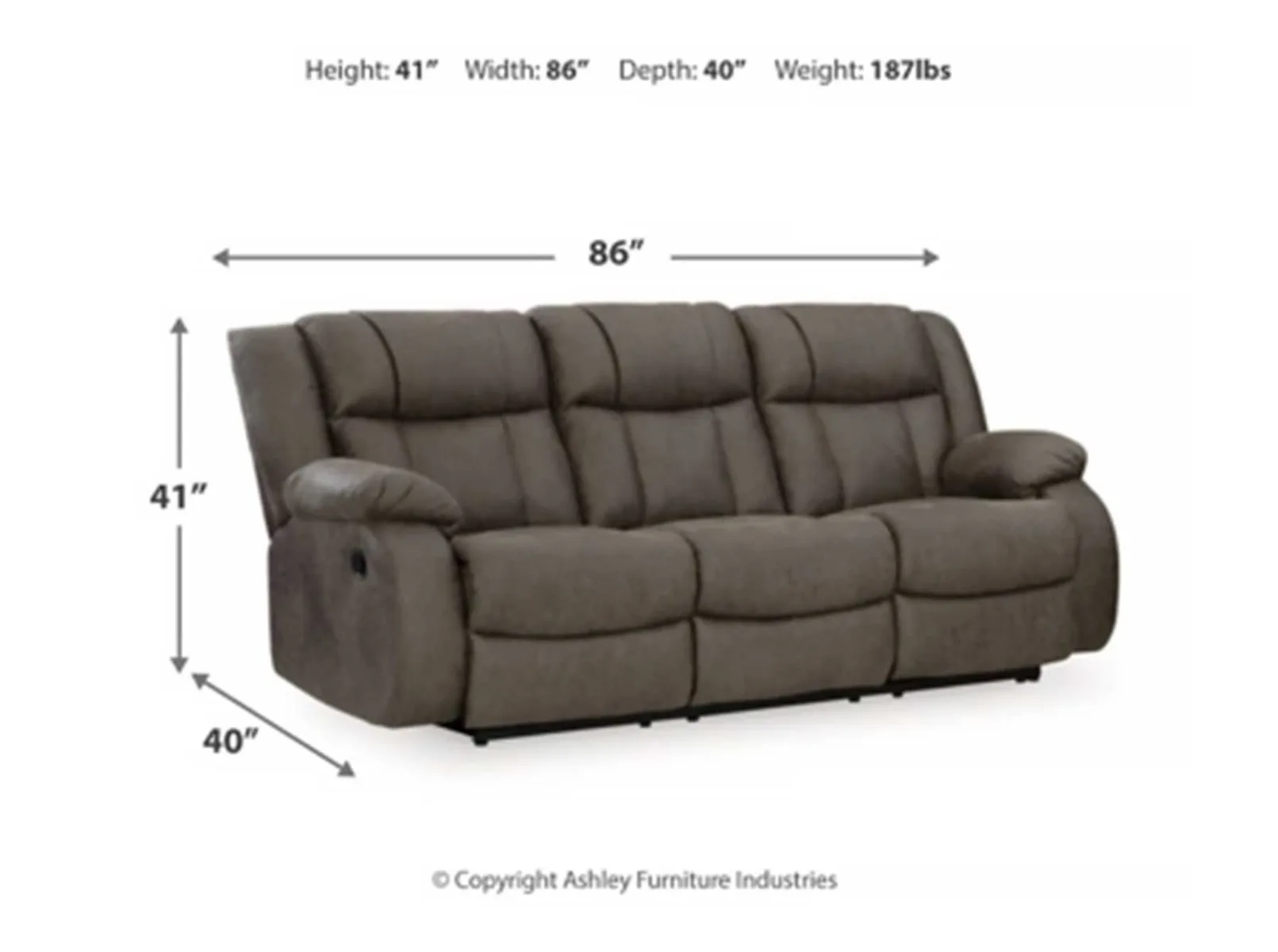 First Base Gunmetal Motion Sofa & Loveseat — Dimensions