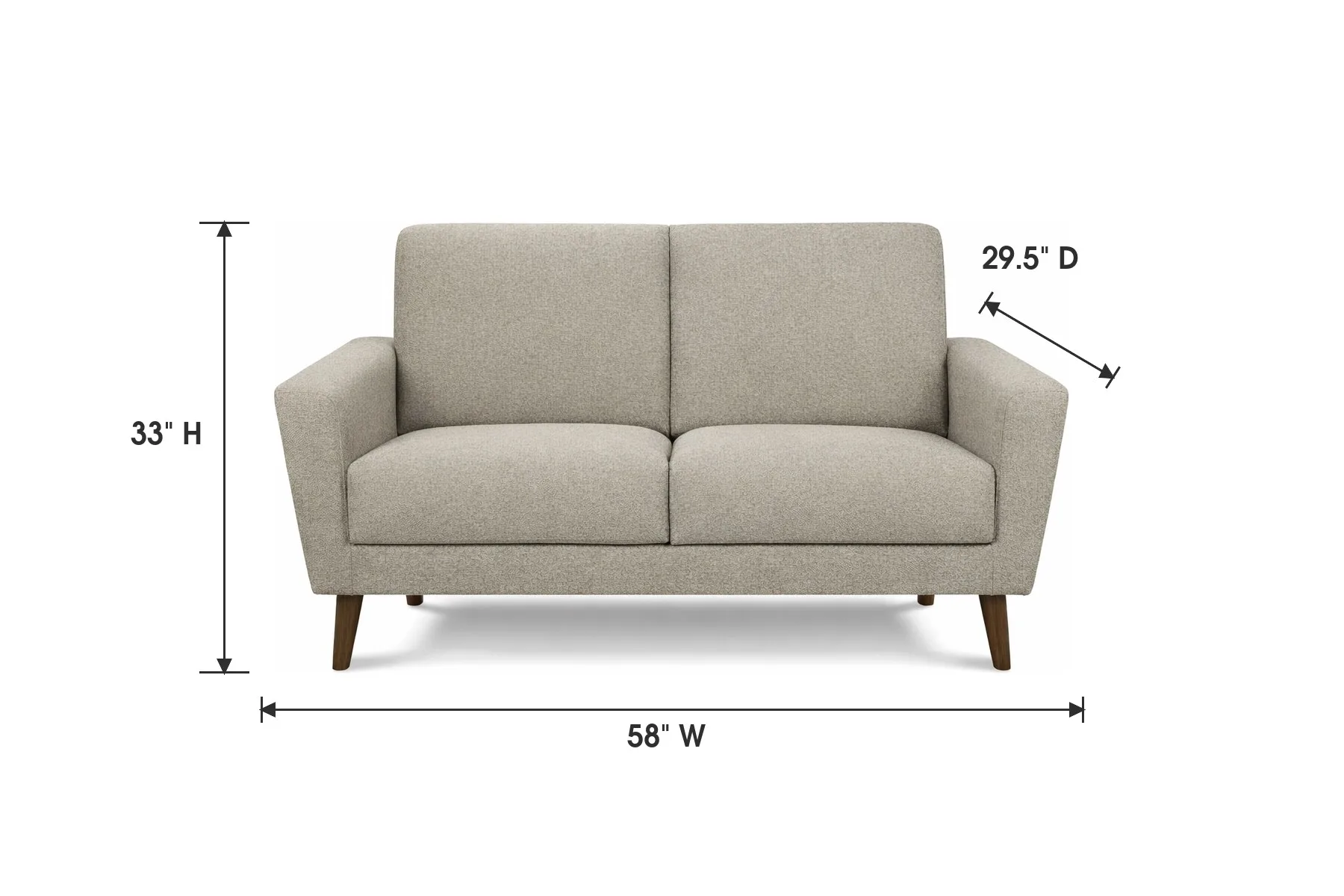 Beige Loveseat — Dimensions