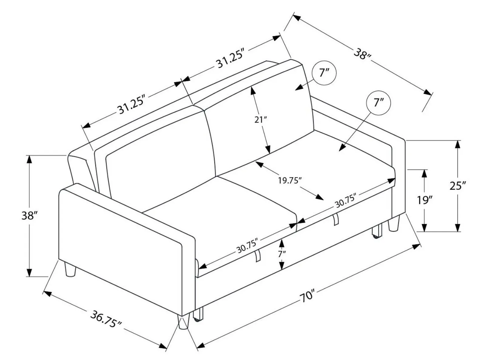 Grey Sleeper Sofa — Dimensions