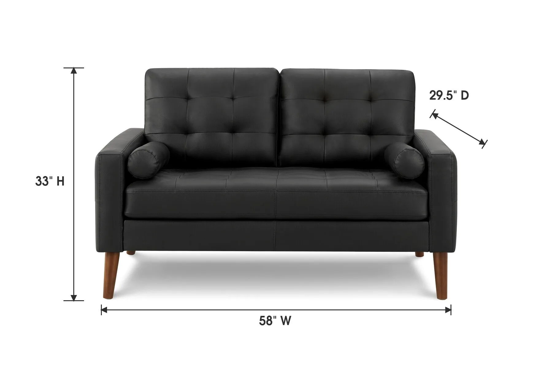 Black Faux Leather Loveseat — Dimensions