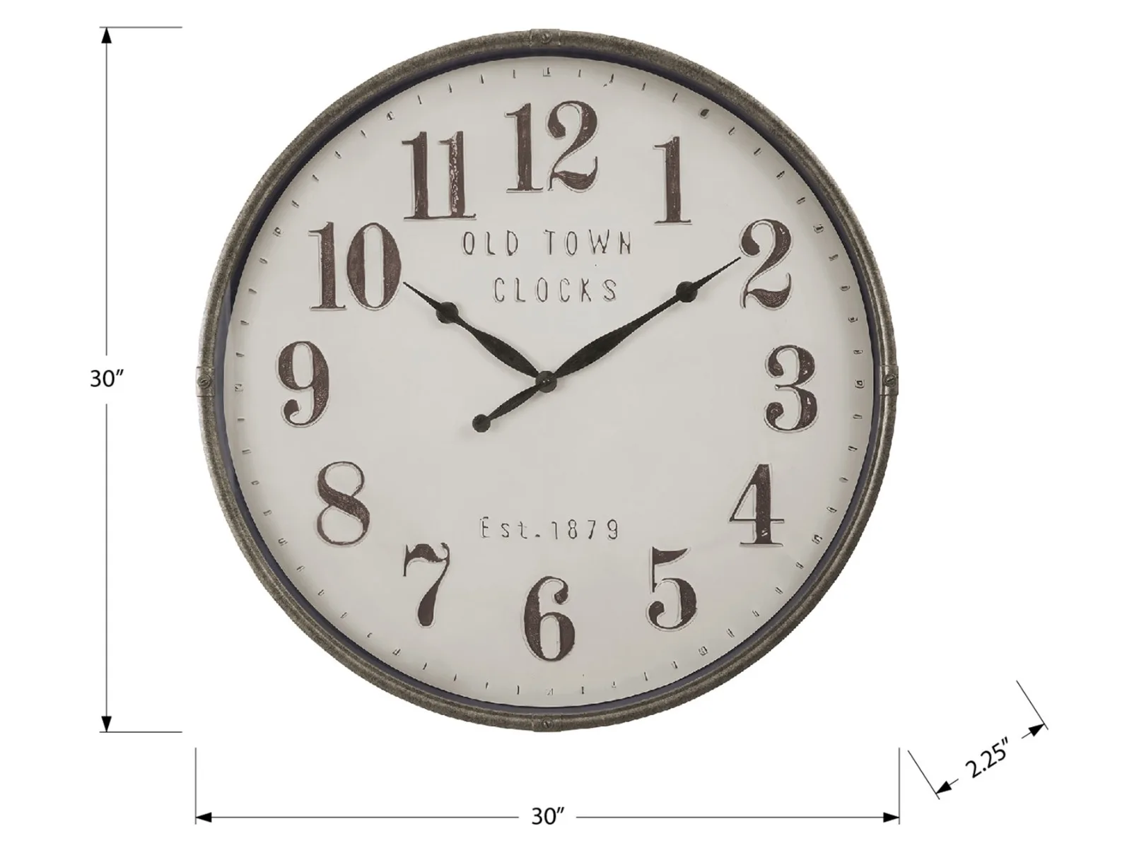 30" Round Brown Wall Clock — Dimensions