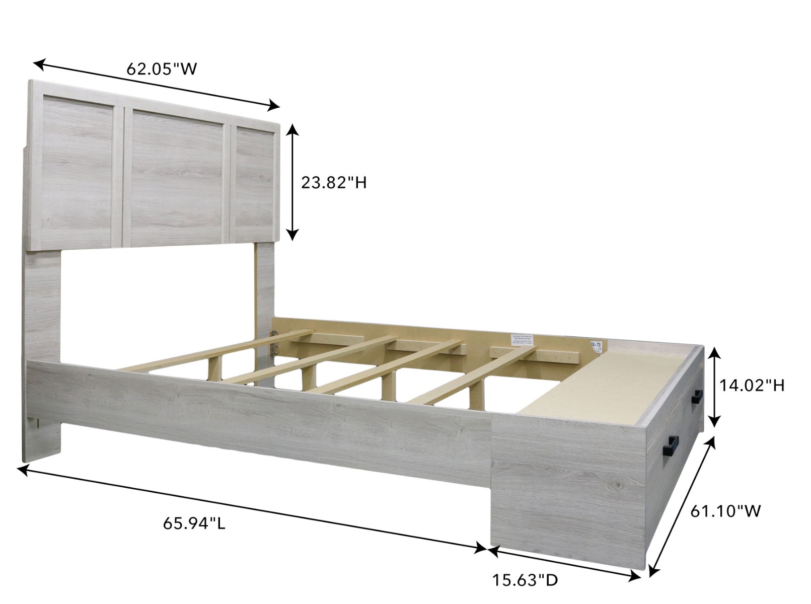Aurora Oak Queen Storage Bed — Dimensions