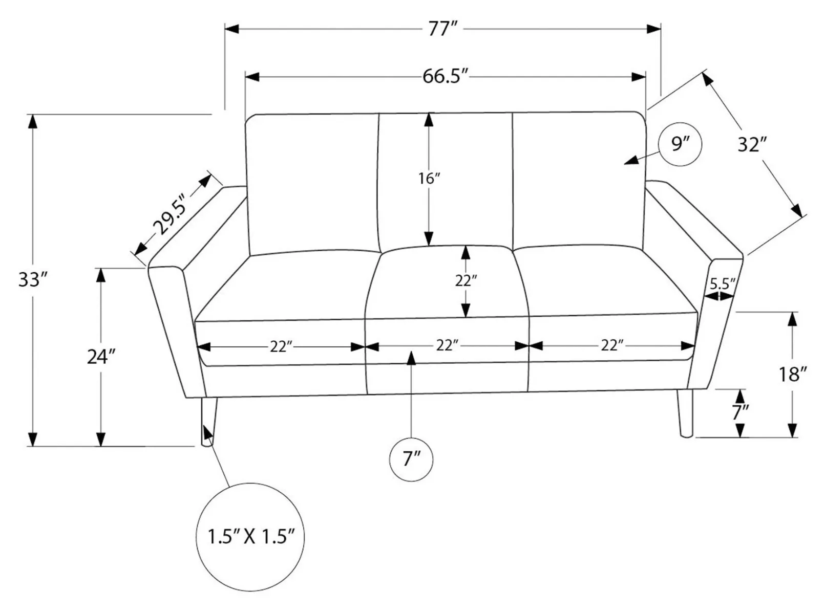 Beige Sofa / Loveseat Set — Dimensions