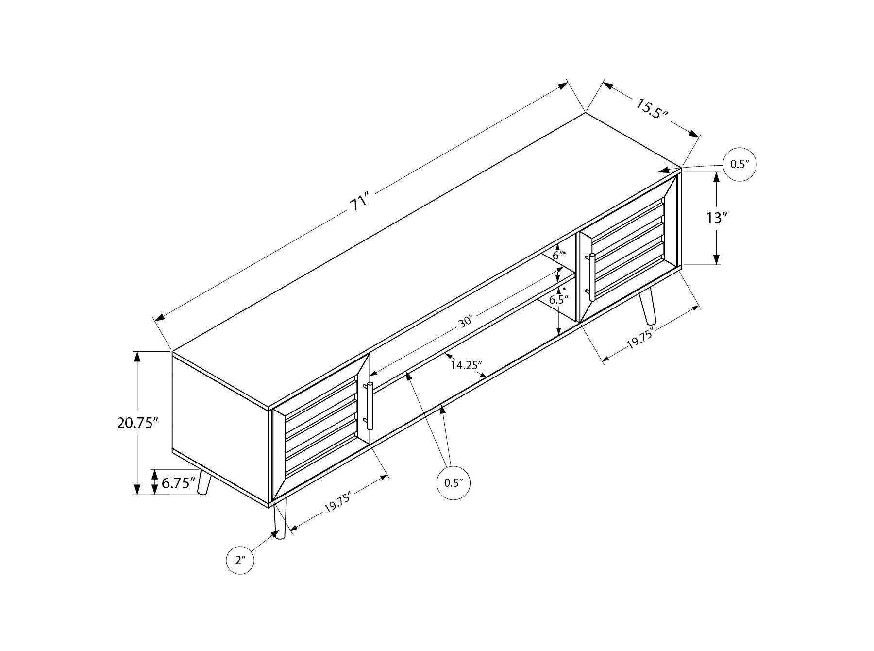 Brown 72 inch TV Console — Dimensions