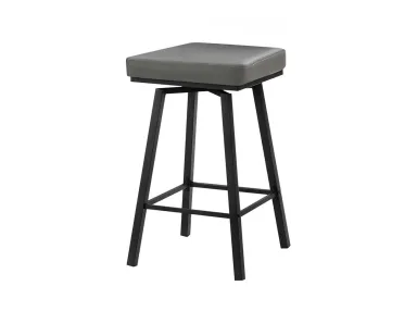 Grey Leather-Look Swivel Bar Stool