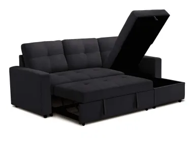 Black Fabric Storage Sleeper Sectional