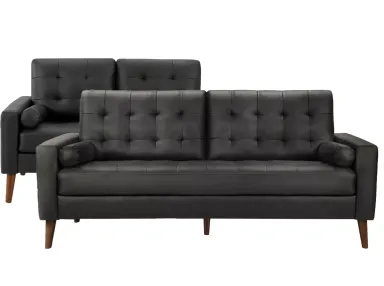 Black Faux Leather Sofa & Loveseat Set - 8095BK20