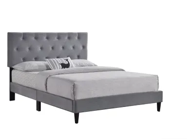Grey Tufted Platform Queen Bed - 2106GY3Q