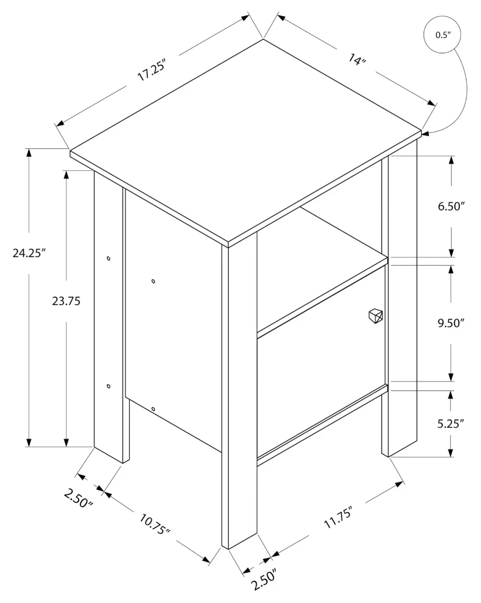 Cappuccino Night Stand With Storage — Dimensions